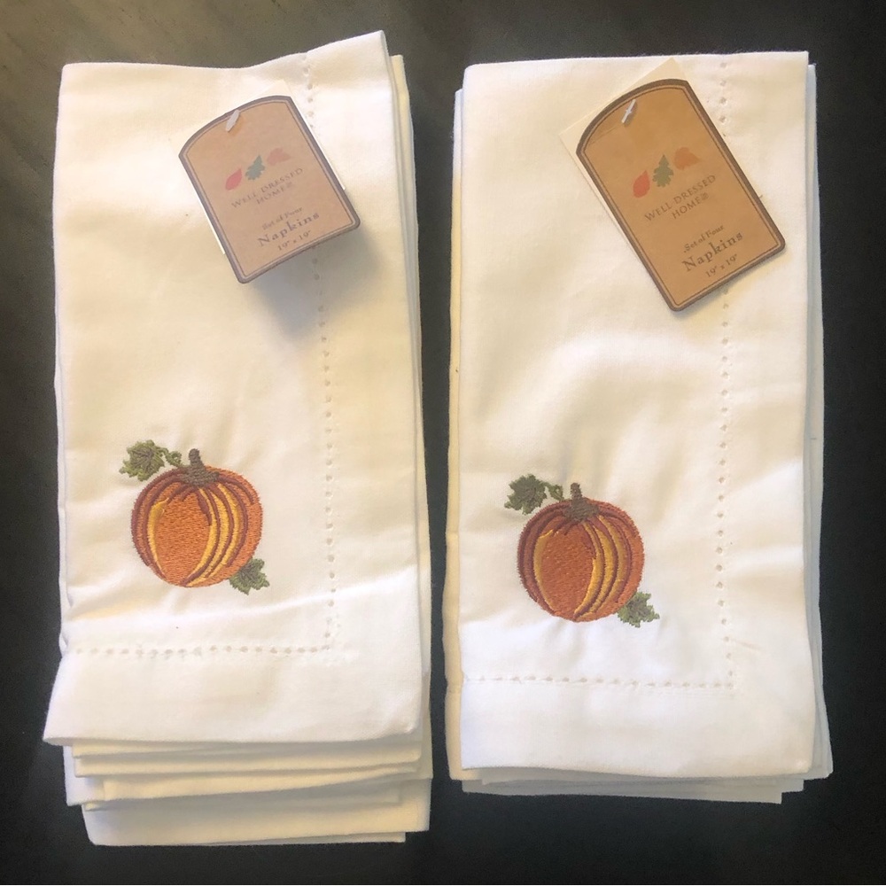 Fall Cloth White Napkins Thanksgiving Autumn Pumpkin Set of 8